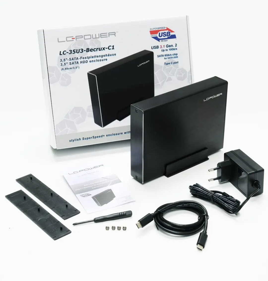 LC Power Becrux-C1 USB-C 3.2 Gen. 2 Externe HDD Behuizing 3.5" - Zwart