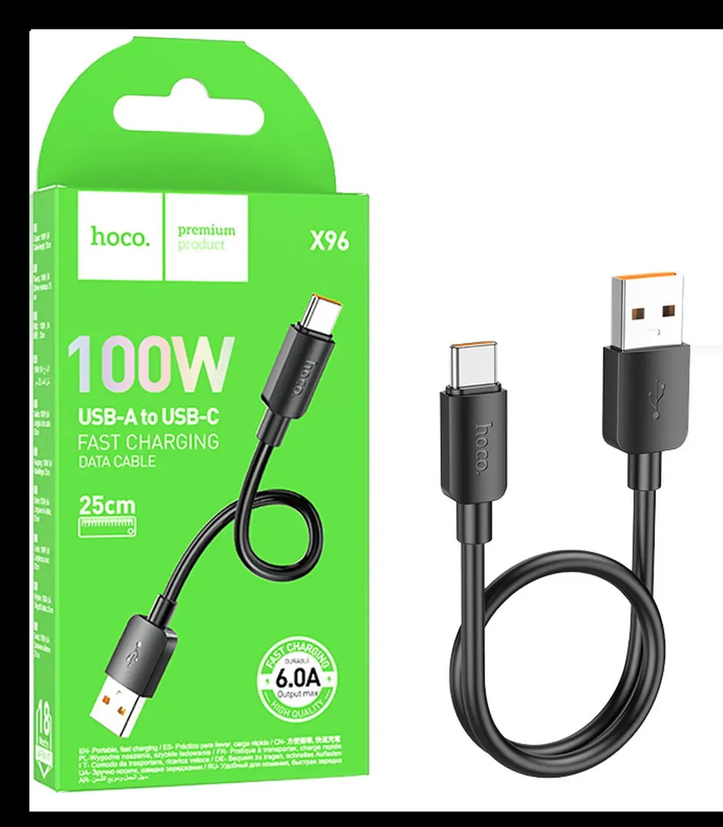 Hoco X96 USB-C Laadkabel 100W PD 0.25m - Zwart