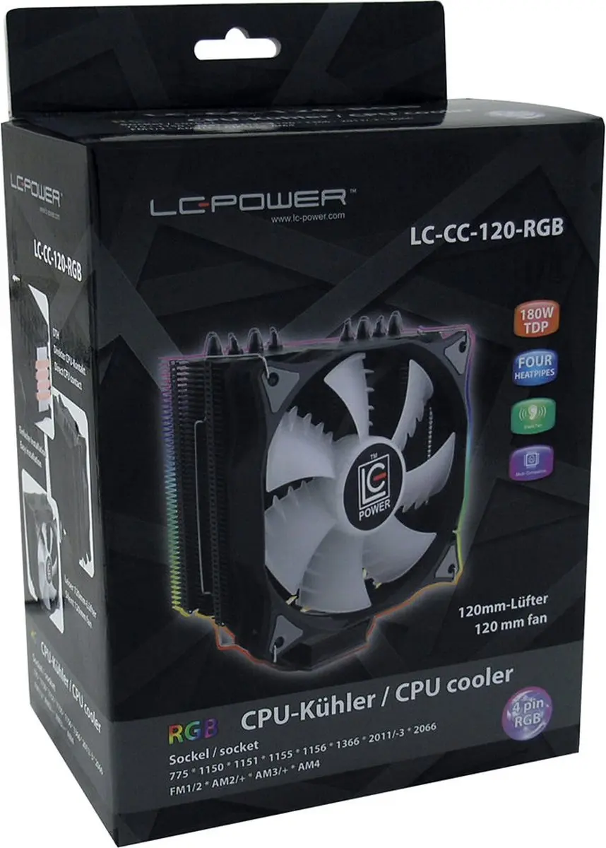 LC Power LC-CC-120-RGB CPU-koeler 125mm - 1x 120mm RGB ventilator