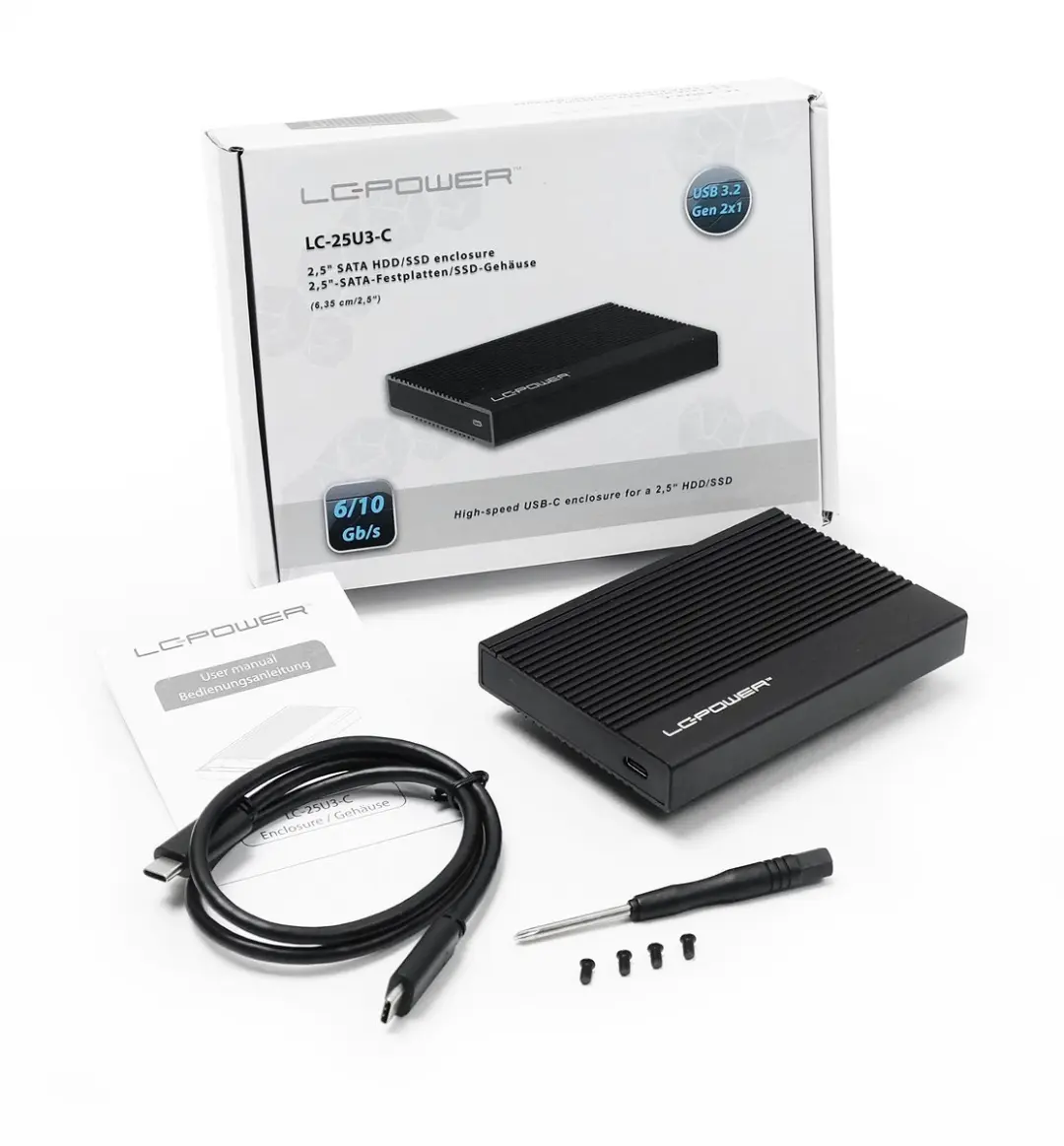LC Power 25U3-B-C1 Externe Harde Schijf 2.5" - USB-C 10Gb/s - Zwart