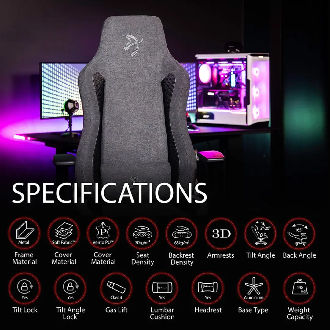 Arozzi Vernazza Vento Gamingstoel - Asgrijs