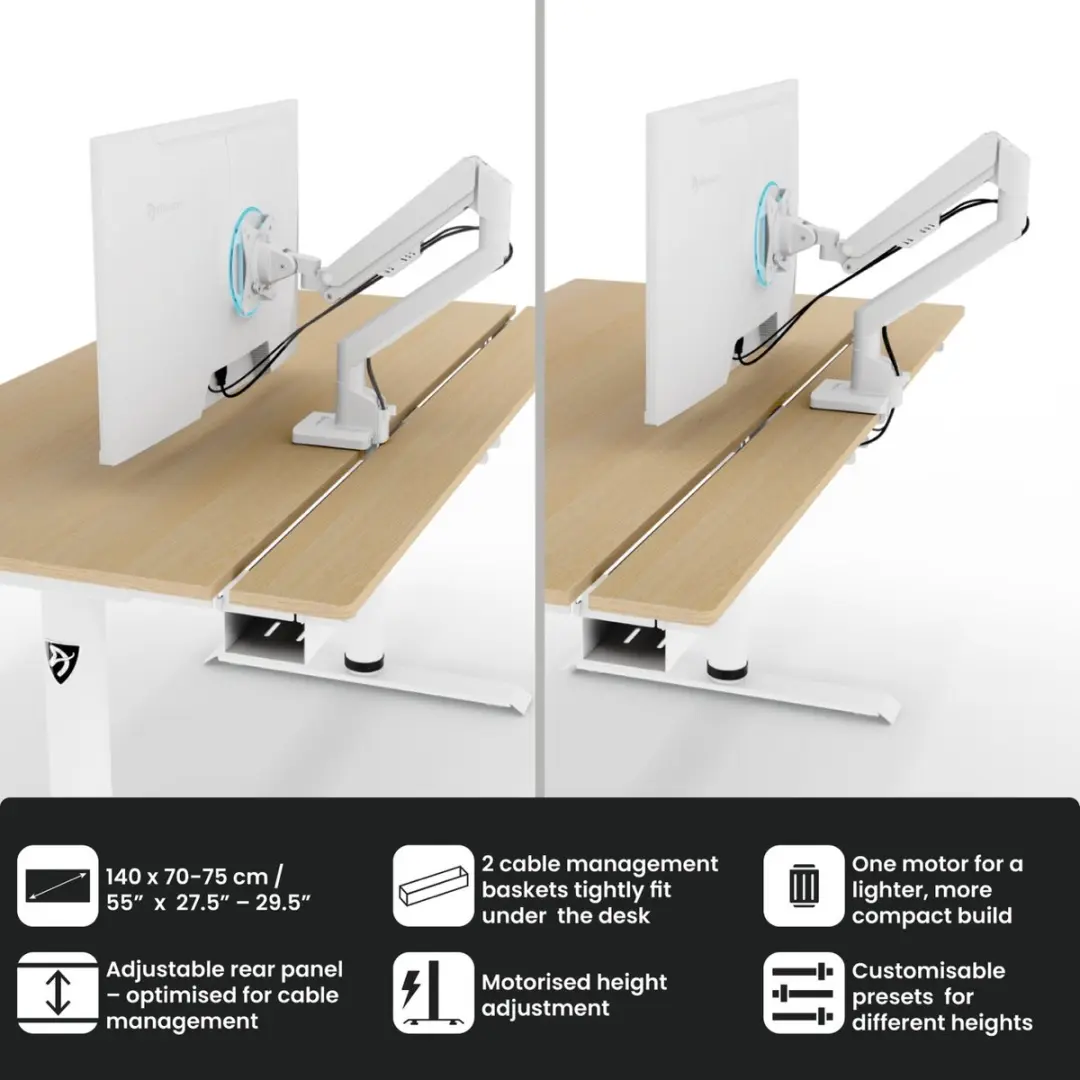 Arozzi Arena Nordico Elektrisch Bureau 140cm - Licht Berk