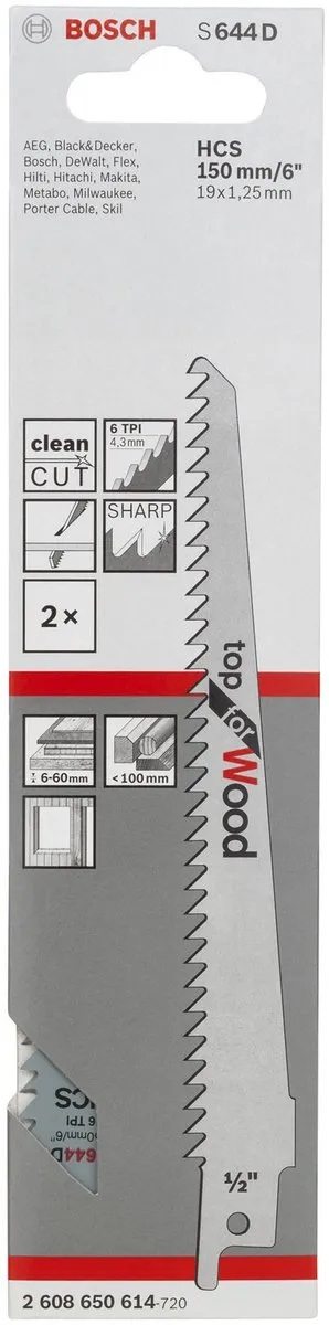 Bosch Reciprozaagblad S 644 D Top for Wood - 2 Stuks - afbeelding 6 van 6