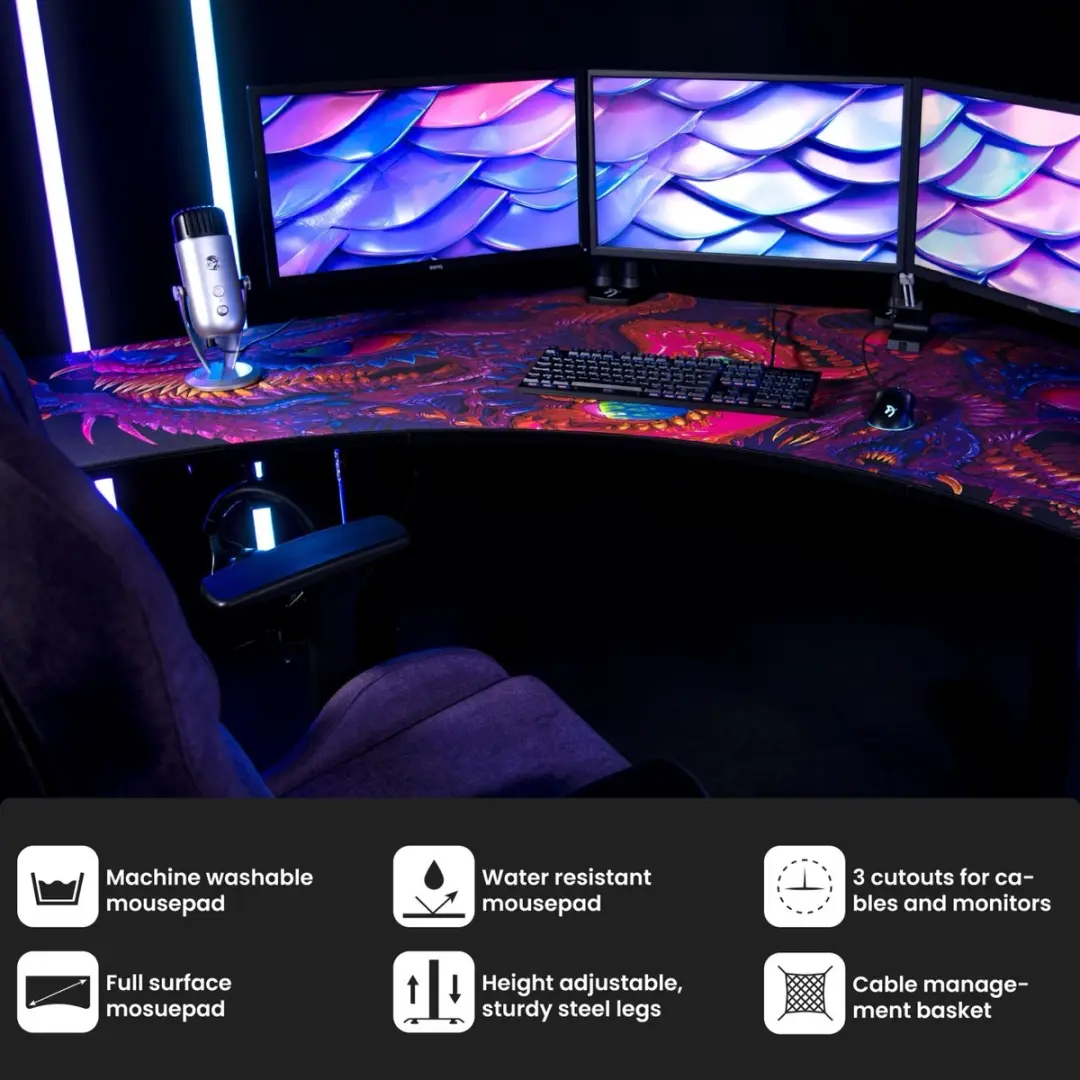 Arozzi Arena Angelo Gaming Hoekbureau - Bureaubrede Muismat 225cm - Crawling Chaos