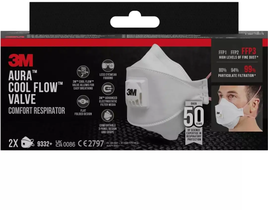 3M Aura FFP3 Stofmasker met ventiel - 2 Stuks