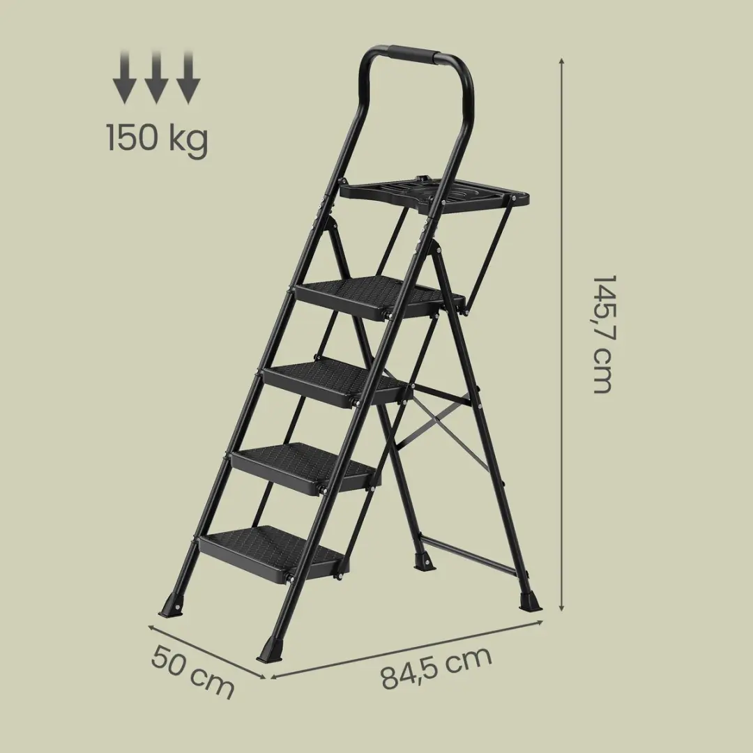 Songmics Opvouwbare Trap 4-treden - 84x45,5x145,2cm - Zwart