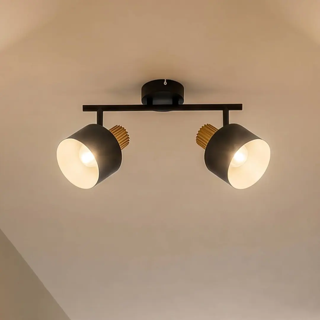 Lindby Buitenspot 2-lichts E14 - 23.4cm - Zwart/Licht hout/Wit