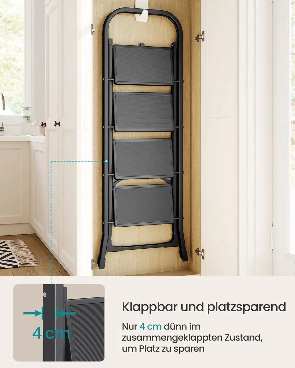 Songmics Opvouwbare Trap 4 treden - 89x45x127cm - Zwart