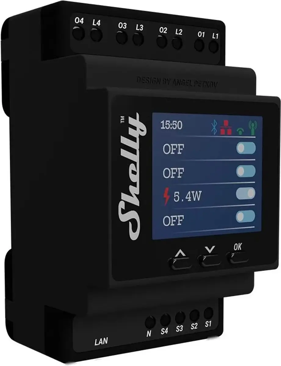 Shelly Pro 4PM DIN-rail Schakelaar