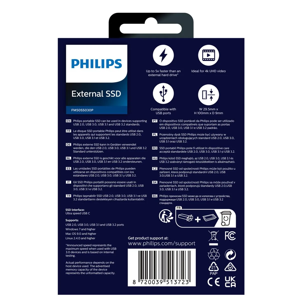 Philips SSD FM01SS030P/00 500GB - Extern - Zwart