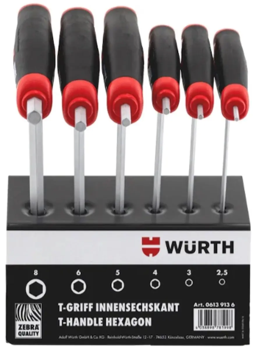 Würth T-sleutelset 6-delig met bithouder