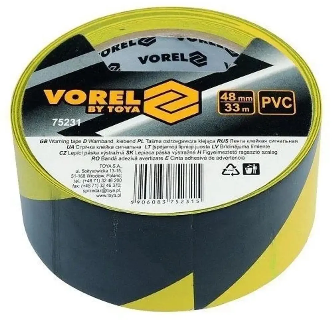 Toya Zelfklevende Waarschuwingstape Geel/Zwart 48mm x 33m - afbeelding 2 van 2