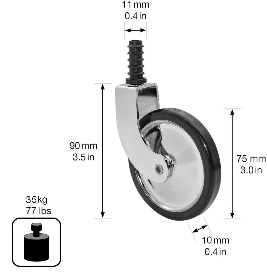 Wagner theewagenwiel DESIGN 75mm - Zwart/Chroom - 35kg - afbeelding 2 van 2
