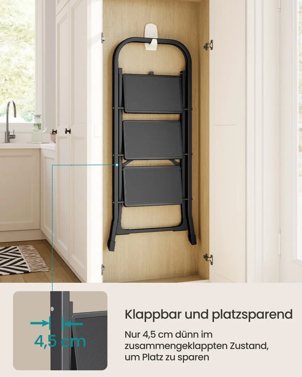 Songmics Opvouwbare Trap 3 treden - 74,5x46,5x105cm - Zwart