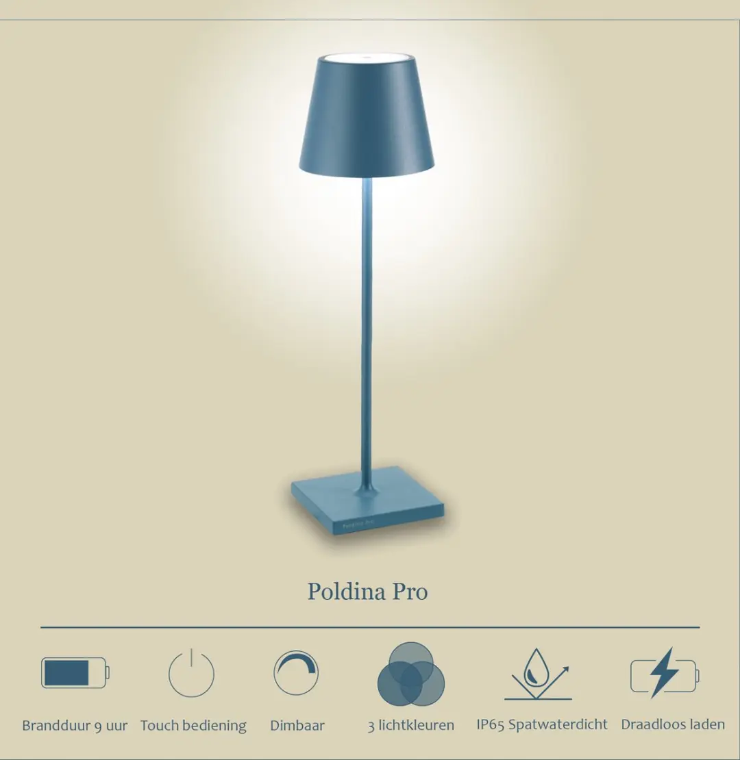 Zafferano Poldina Pro Oplaadbare LED Tafellamp - Blauw 3000K