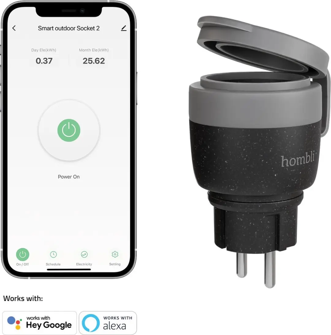 Hombli Slimme Buiten Stekker 2 EU Energiemeter Tijdschakelaar - Zwart