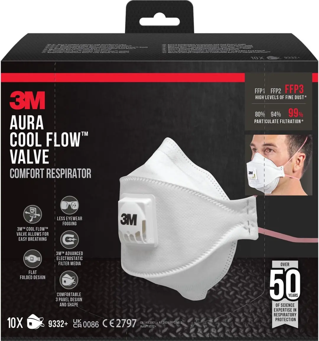 3M Aura FFP3 Stofmasker met ventiel - 10 Stuks