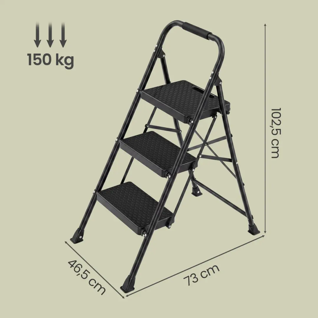 Songmics Opvouwbare Trap 3-treden - 73x46,5x102,5cm - Zwart