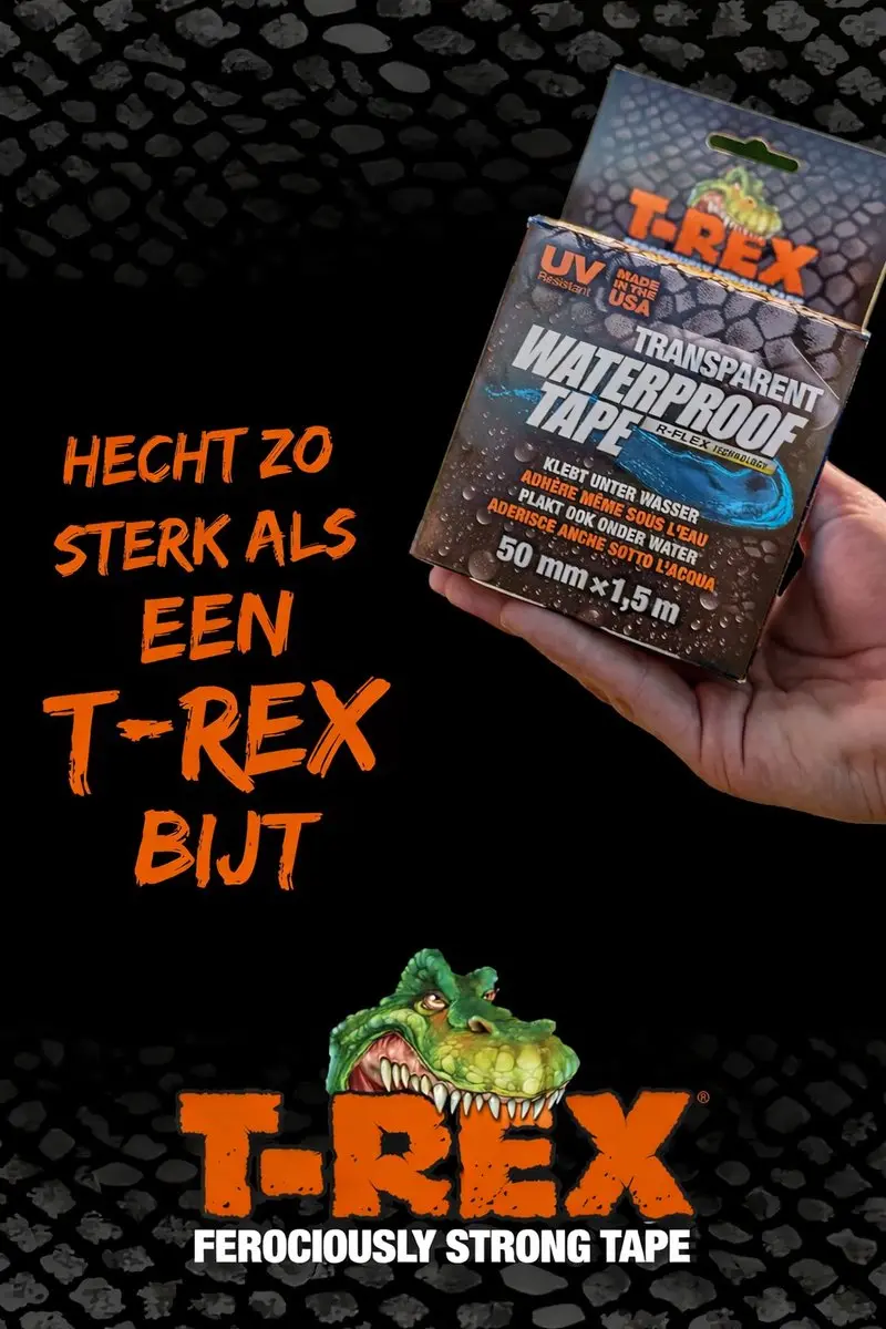 Kip T-REX Waterdichte Plakband 50mm x 1,5m - Transparant - afbeelding 6 van 6