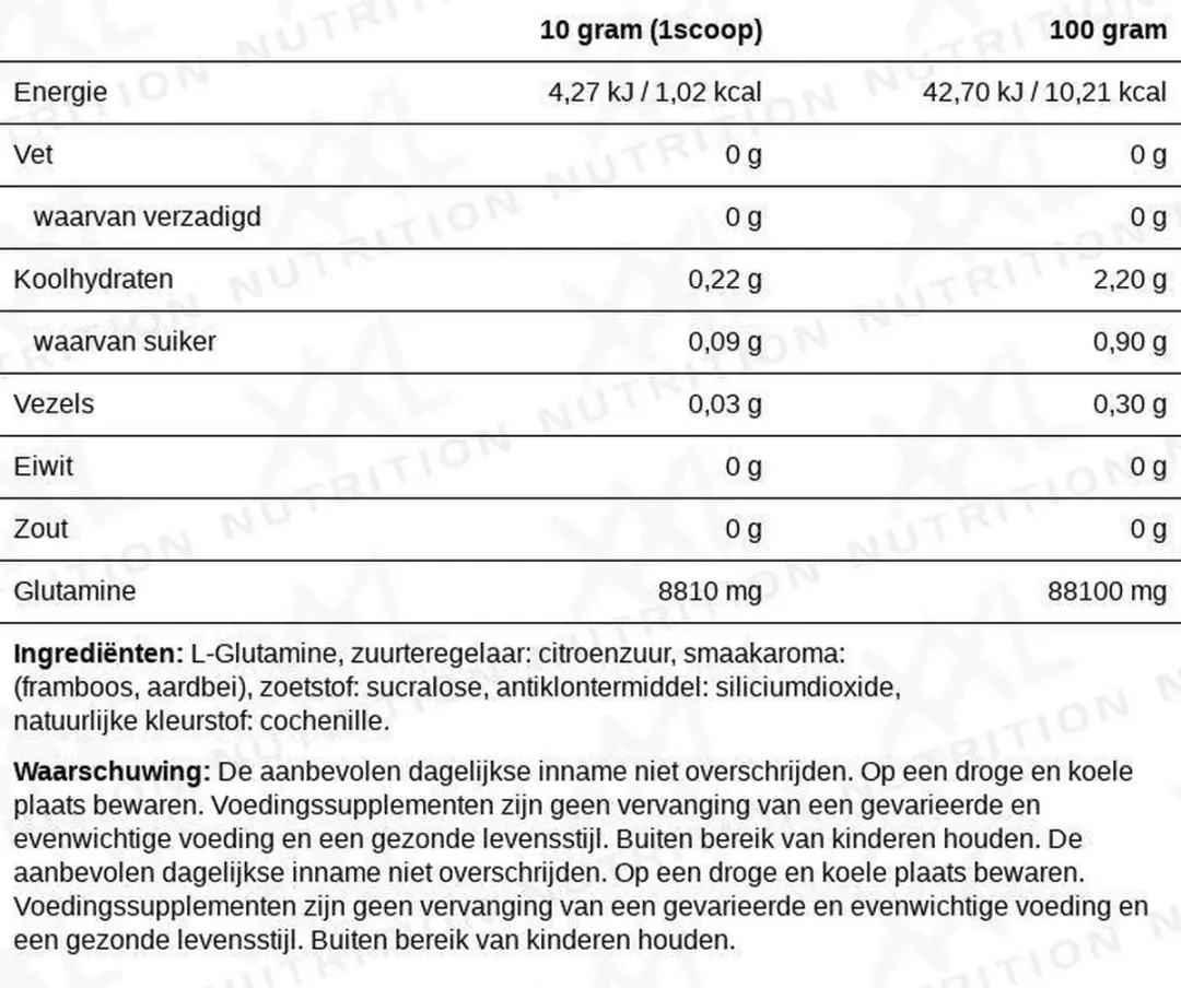 XXL Nutrition Glutamine 500g - Framboos