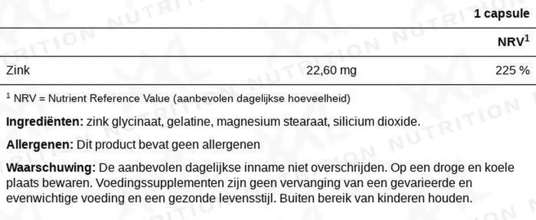 XXL Nutrition Zink Glycinaat 120 Capsules
