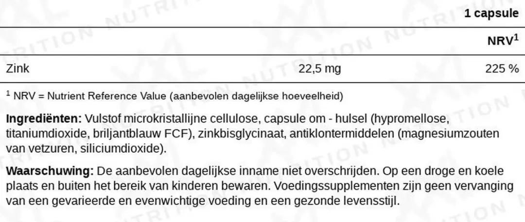 XXL Nutrition Zink Glycinaat 120 Capsules