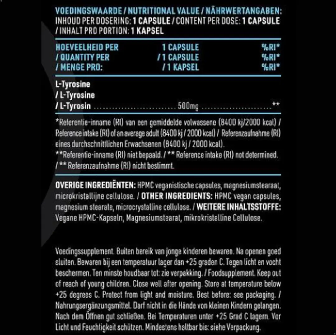 Pure L-Tyrosine 500mg - 120 Capsules