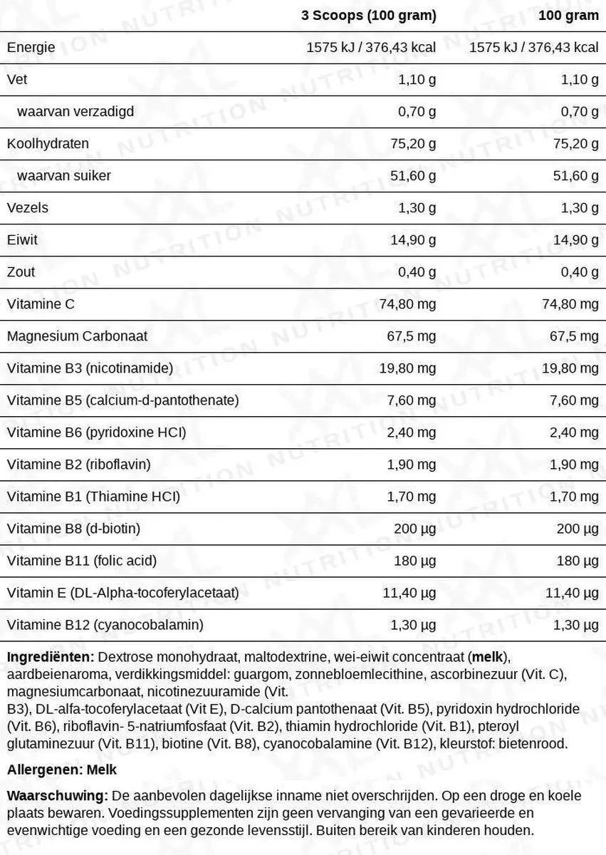 XXL Nutrition Weight Gainer Aardbei 2500g