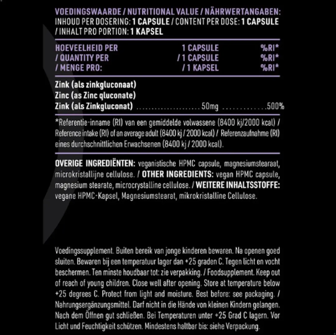 Pure Zink Gluconaat 100 V-caps - 50mg