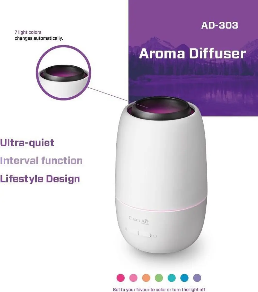 Clean Air Optima AD-303 Aroma Diffuser - 130ml - 60m² - Levend wit