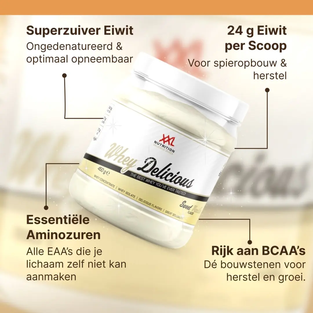 XXL Nutrition Whey Delicious Sweet Vanille Eiwitpoeder 450g - afbeelding 6 van 6