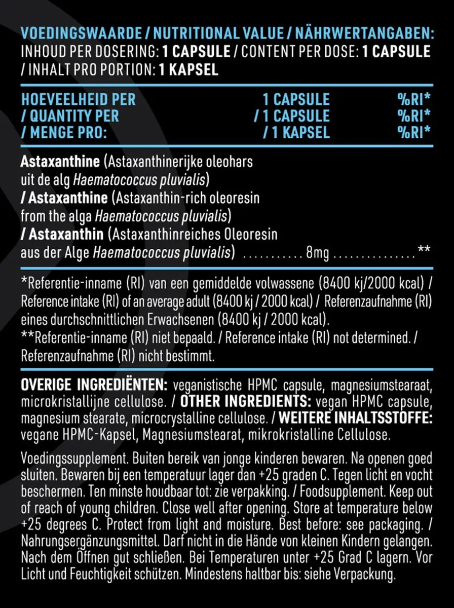 Pure Astaxanthine 60 Vegancapsules - 8mg