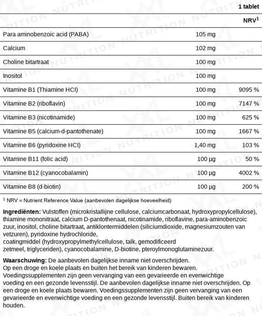 XXL Nutrition Vitamine B100 Complex 100 Tabletten