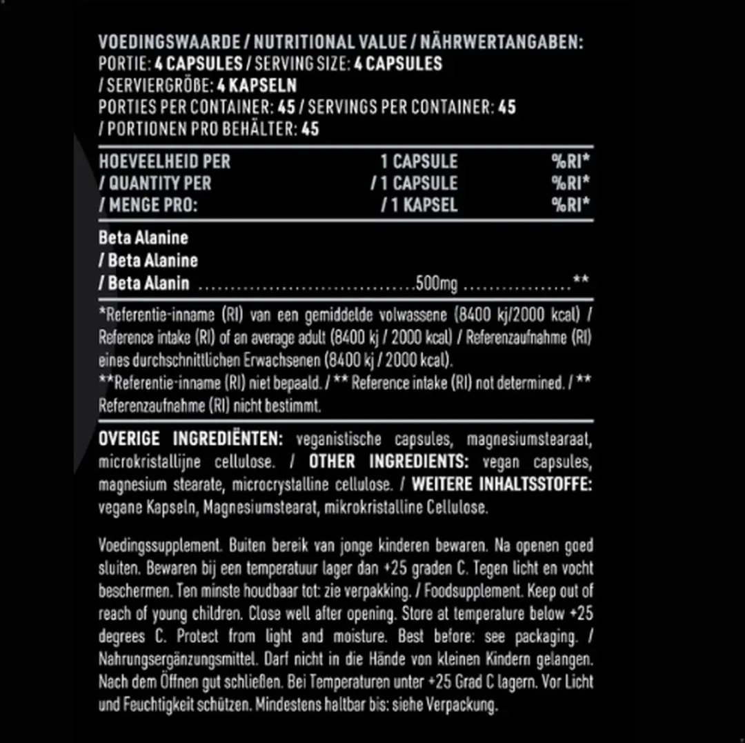 Pure Beta Alanine 500mg - 180 Vegan Capsules