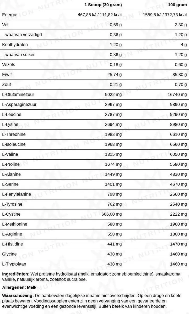 XXL Nutrition Whey Hydro Vanille 2000g