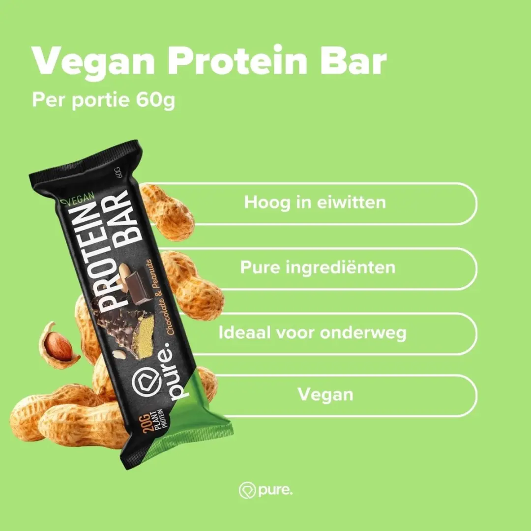 Pure Vegan Protein Bar Chocolade & Pinda's - 12 Stuks