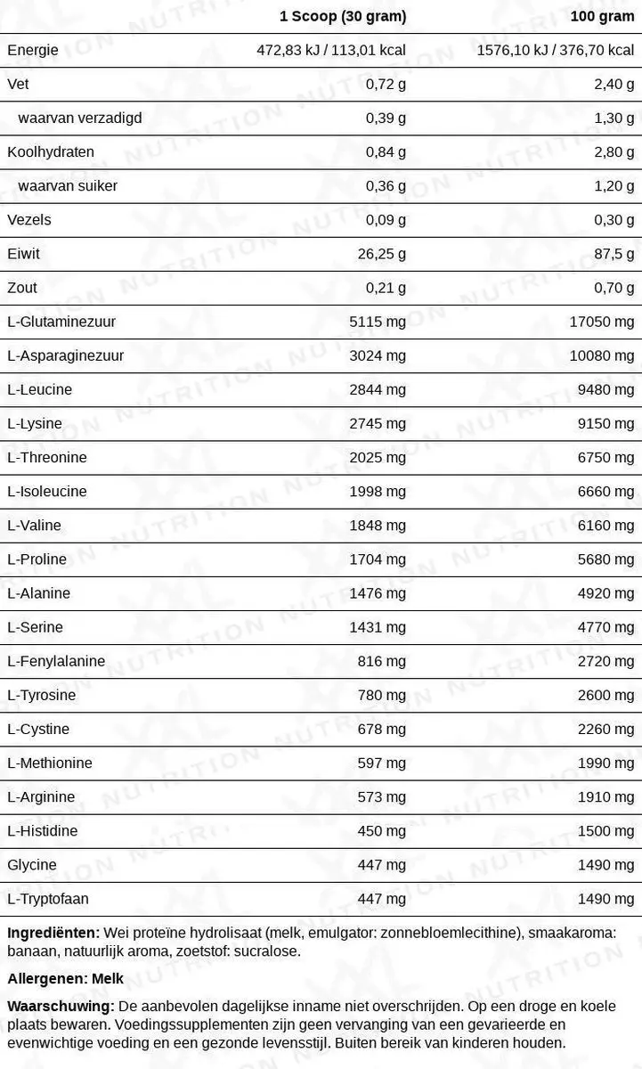 XXL Nutrition Whey Hydro Banana Eiwitpoeder 1000g