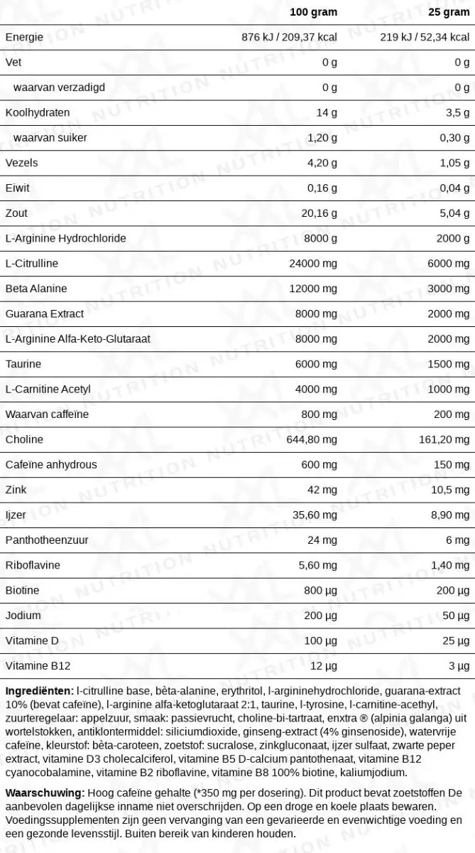 XXL Nutrition Advanced Pre Workout Passion Fruit 750g