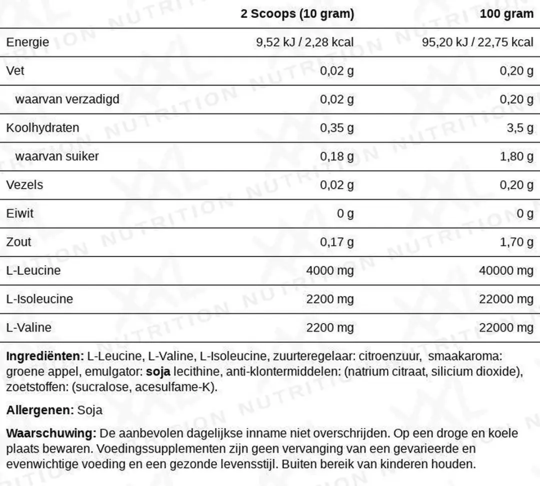 XXL Nutrition BCAA 2:1:1 Powder 500g - Groene Appel