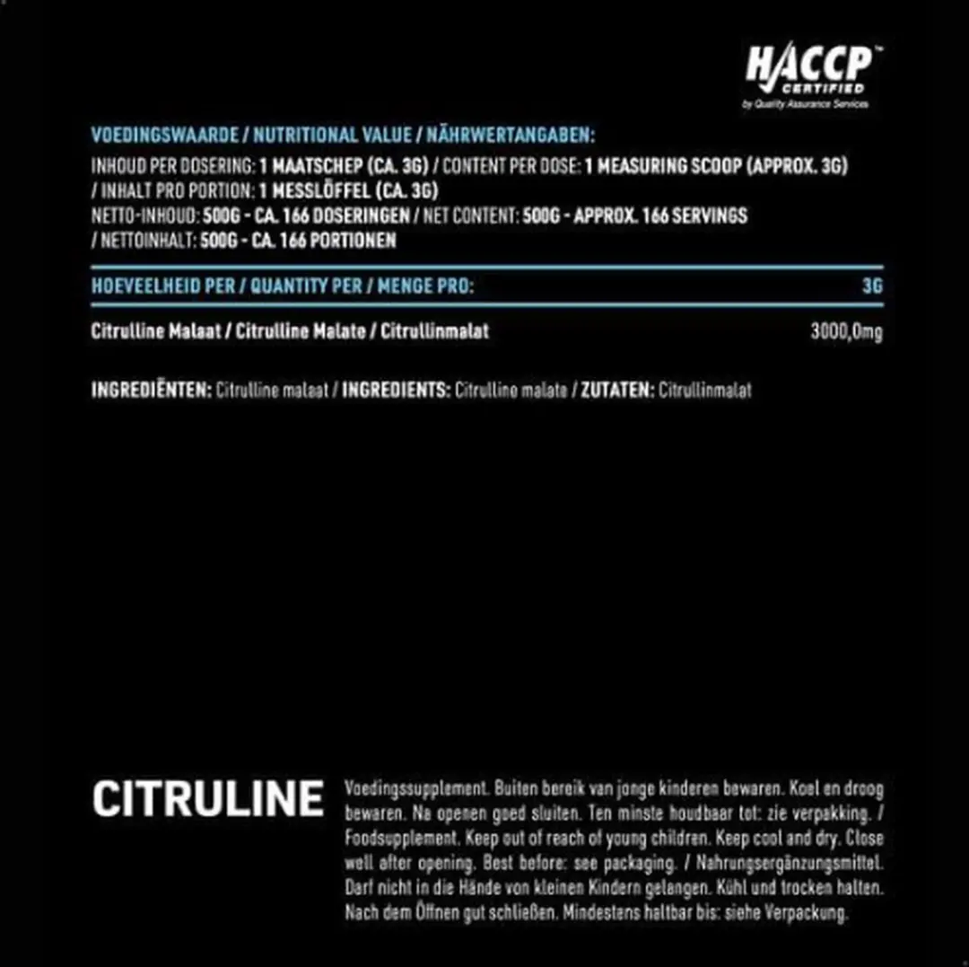 Pure Citrulline Malate 500g - Poeder - 166 Porties