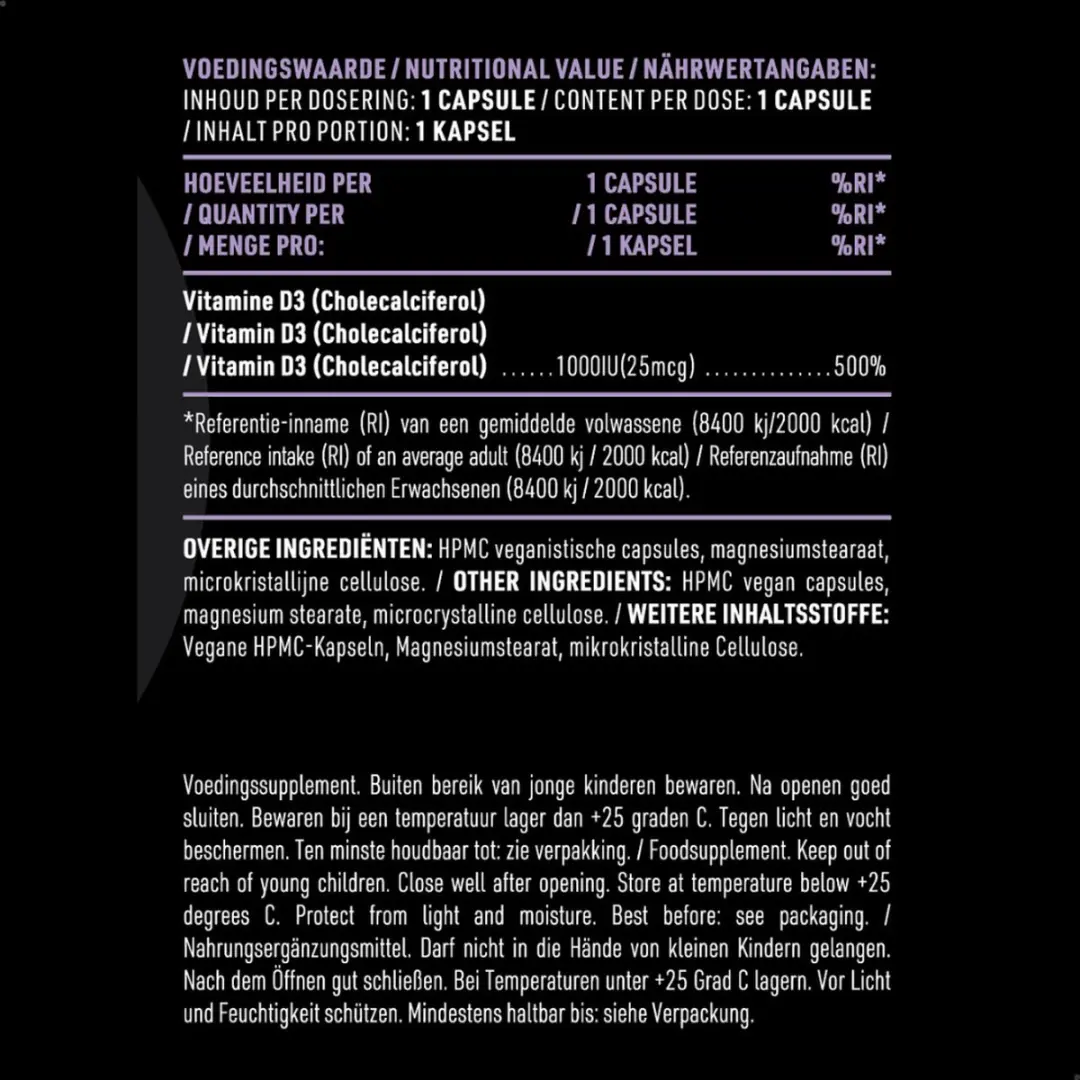 Pure Vitamine D3 1000IU 180 Vegan Capsules