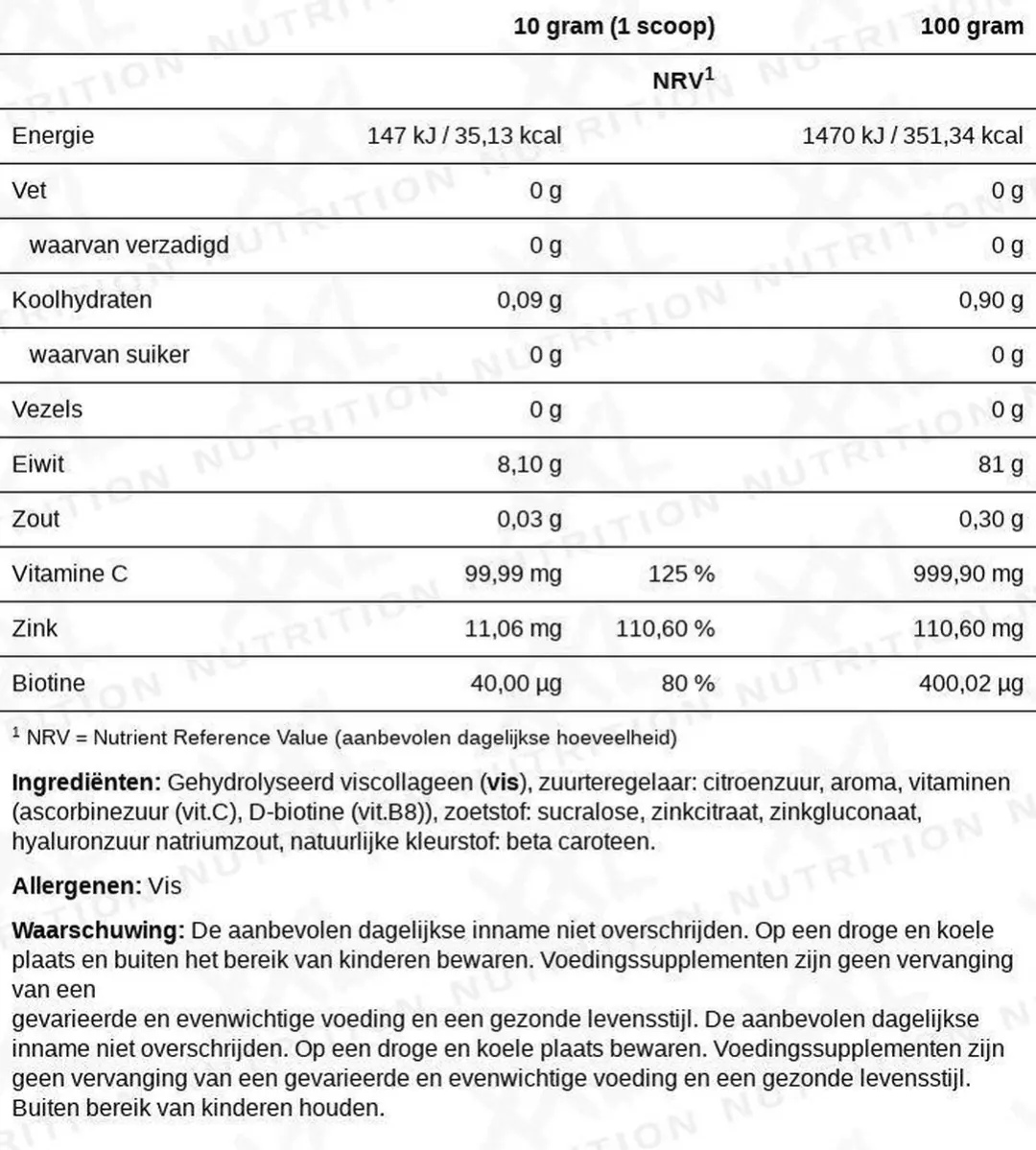XXL Nutrition Fish Collagen Plus+ Viscollageen Poeder 300g - Orange