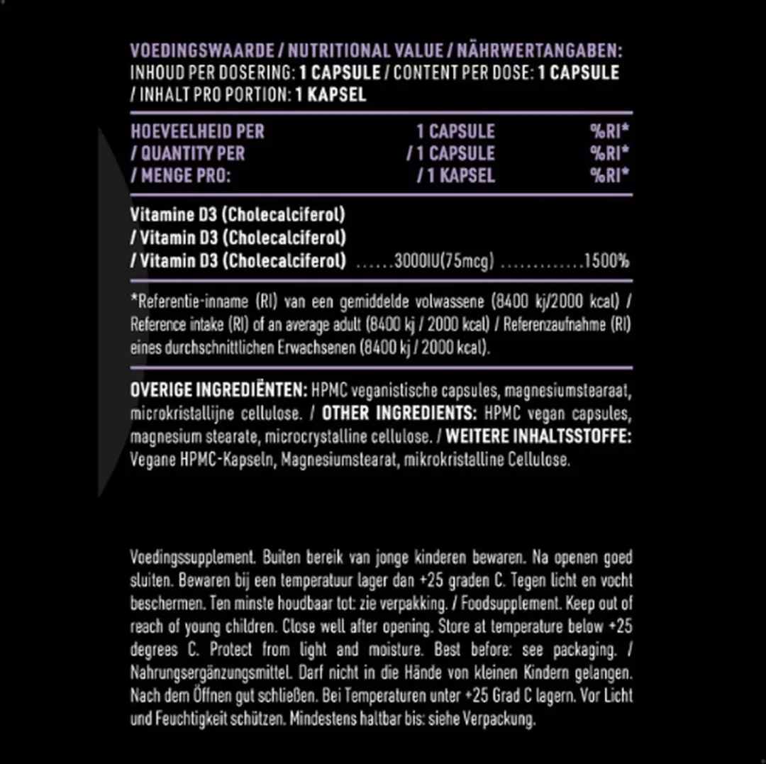 Pure Vitamine D3 3000IU 180 Vegan Capsules