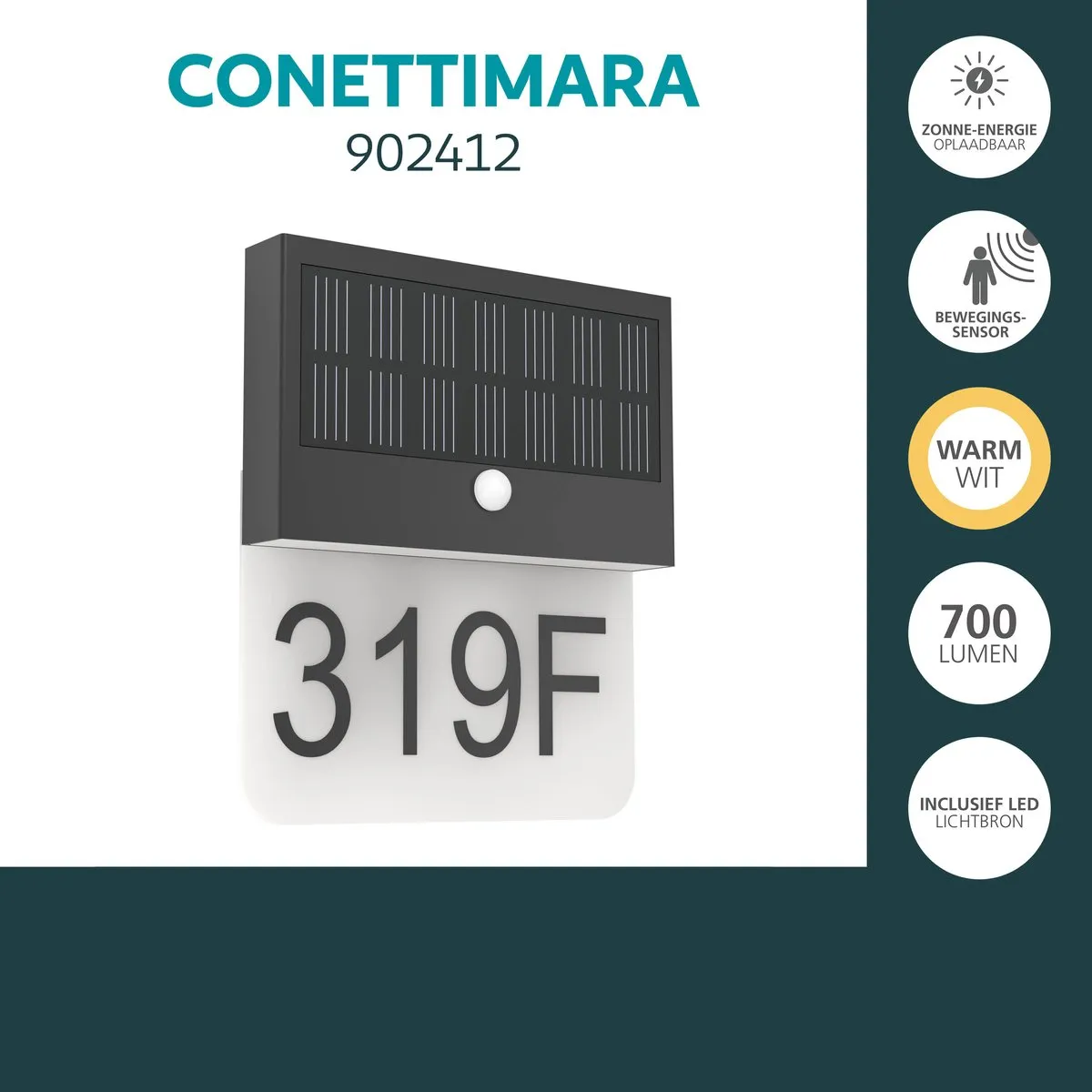 Eglo Conettimara Solar Wandlamp Sensor LED 23cm - Zwart/Melkkleurig