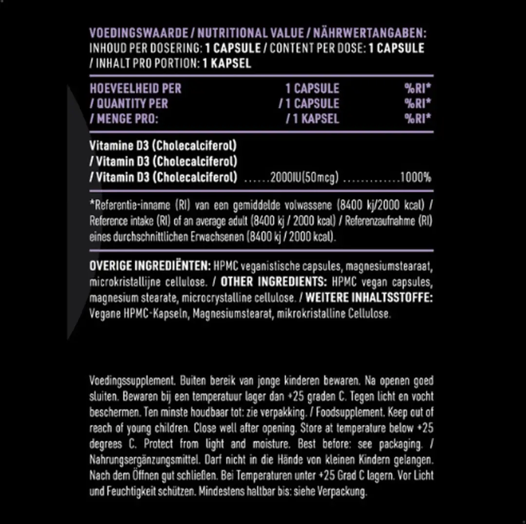 Pure Vitamine D3 2000 IE - 180 Vegan Capsules
