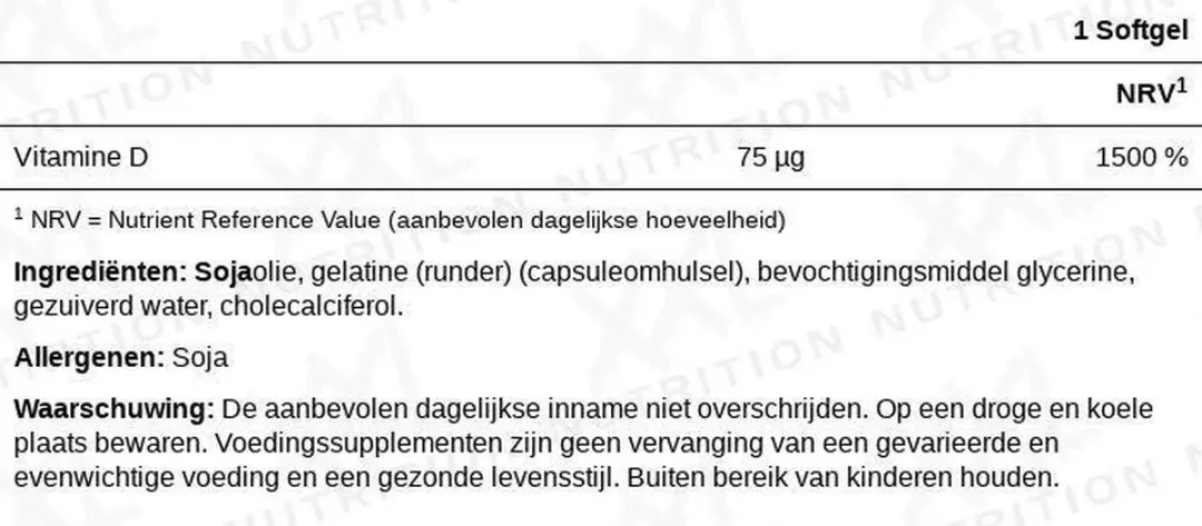 XXL Nutrition Vitamine D3 3000 IU Gelcaps - 60 Stuks