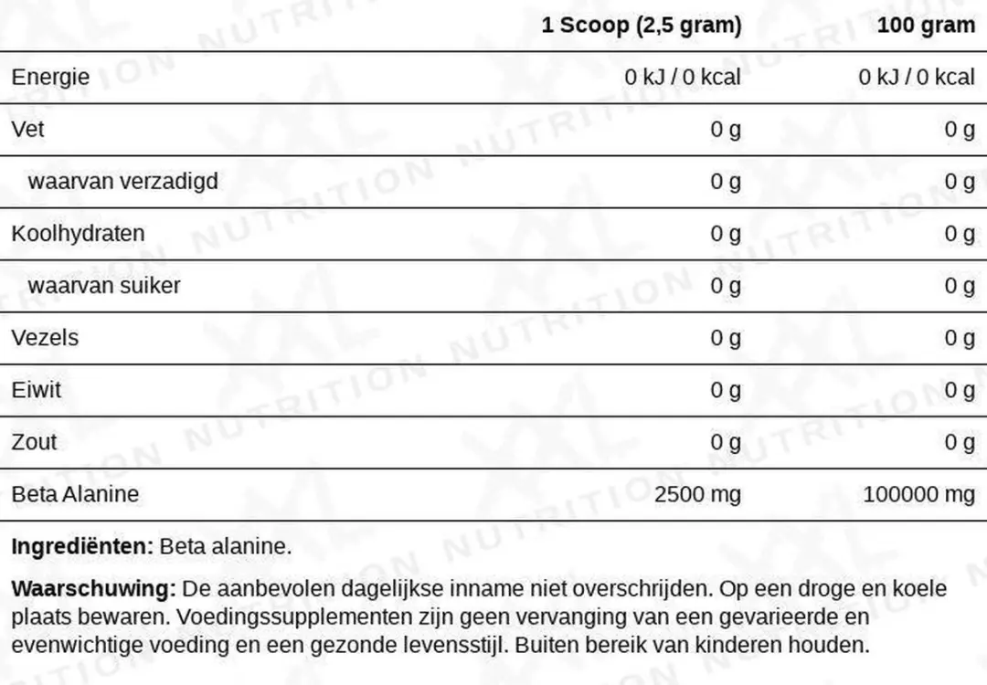 XXL Nutrition Beta Alanine Aminozuren 500g