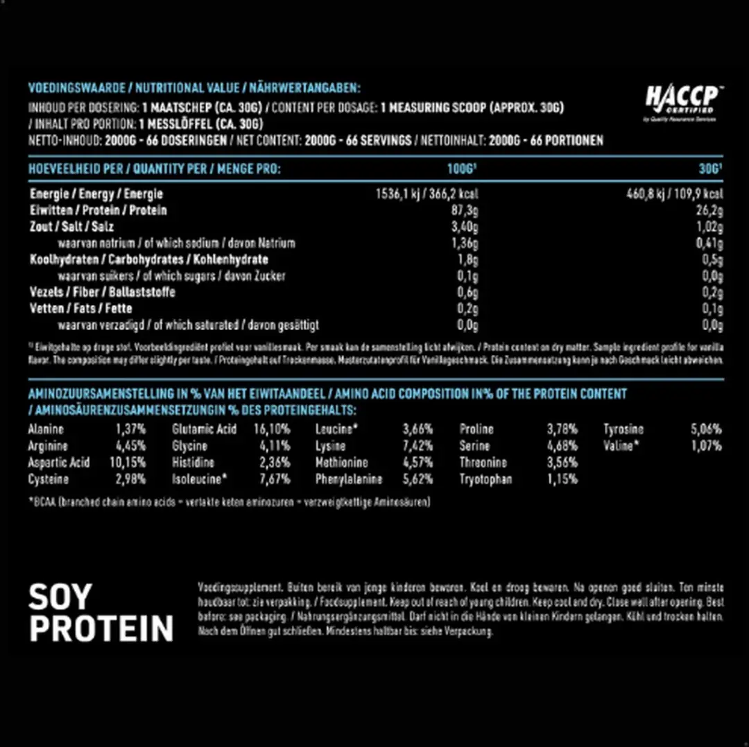 Pure Soy Protein Vanille 2000g - 26g Eiwit per Portie