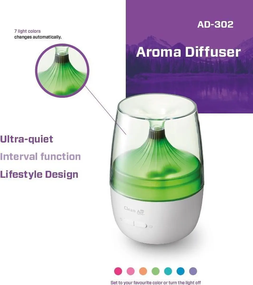 Clean Air Optima AD-302 Aroma Diffuser - 0.13L - 60m² - Levend wit - afbeelding 6 van 6