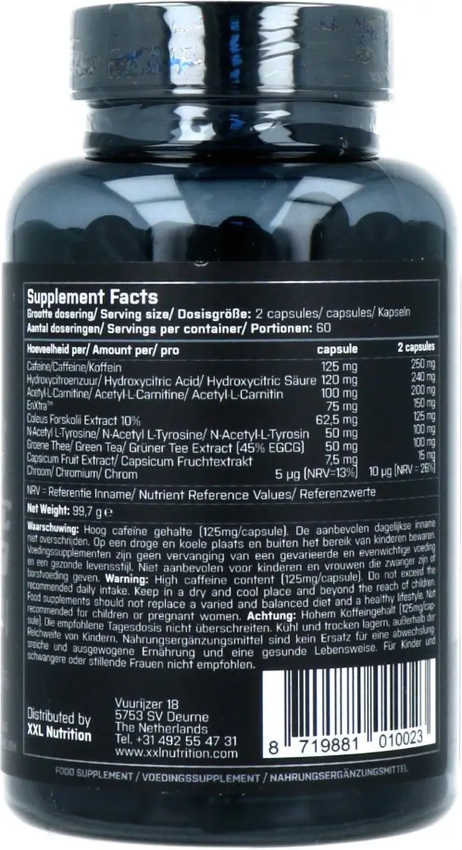 XXL Nutrition Fat Metabolic Support Black Edition Vetverbrander 120 Veggiecaps
